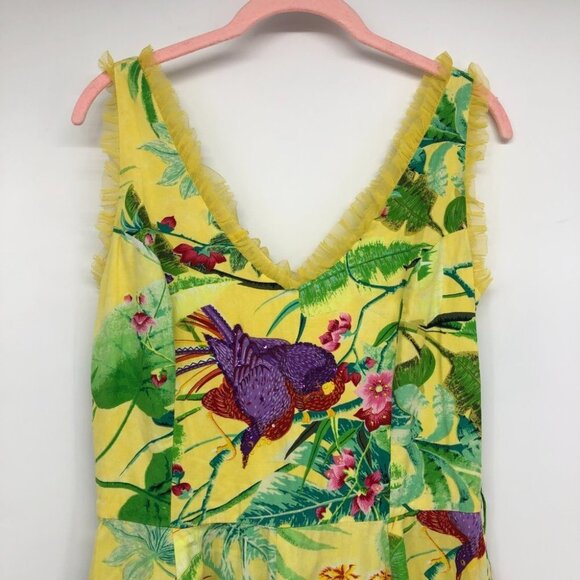Handmade Yellow Tropical Floral Patterned Sleeveless Mini Dress size ~M - Picture 3 of 15